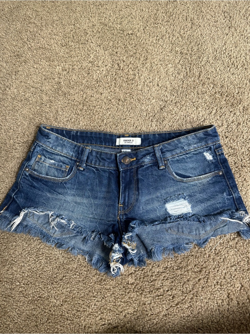 Forever 21 Distressed Dark Blue Denim Shorts